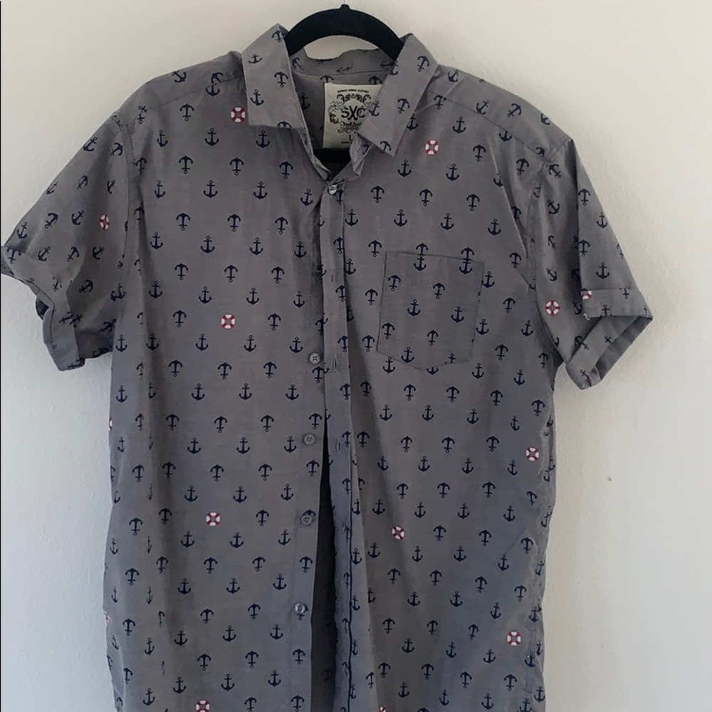 Grey Anchor Pattern Button down shirt